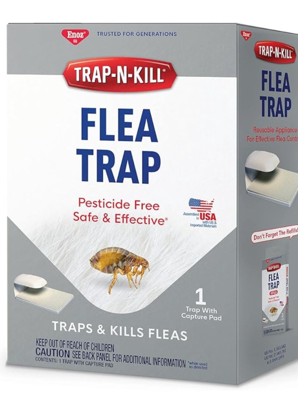 Enoz Trap-N-Kill Indoor Flea Trap with Lightbulb & Sticky Capture Pad, Nontoxic
